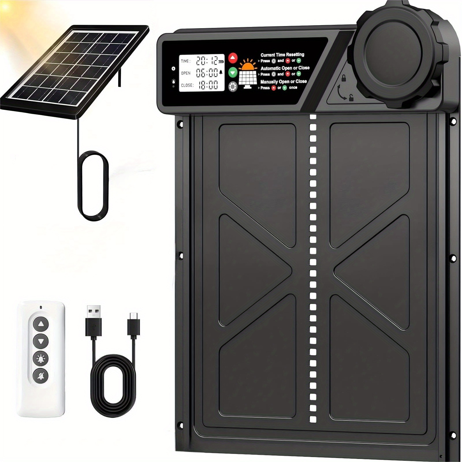 TEMU Automatic Chicken Coop Door Solar Energy - Features Usb Charging, 4 With A Timer, Anti-pinch Safety, , Remote Control, Led Display, Made From