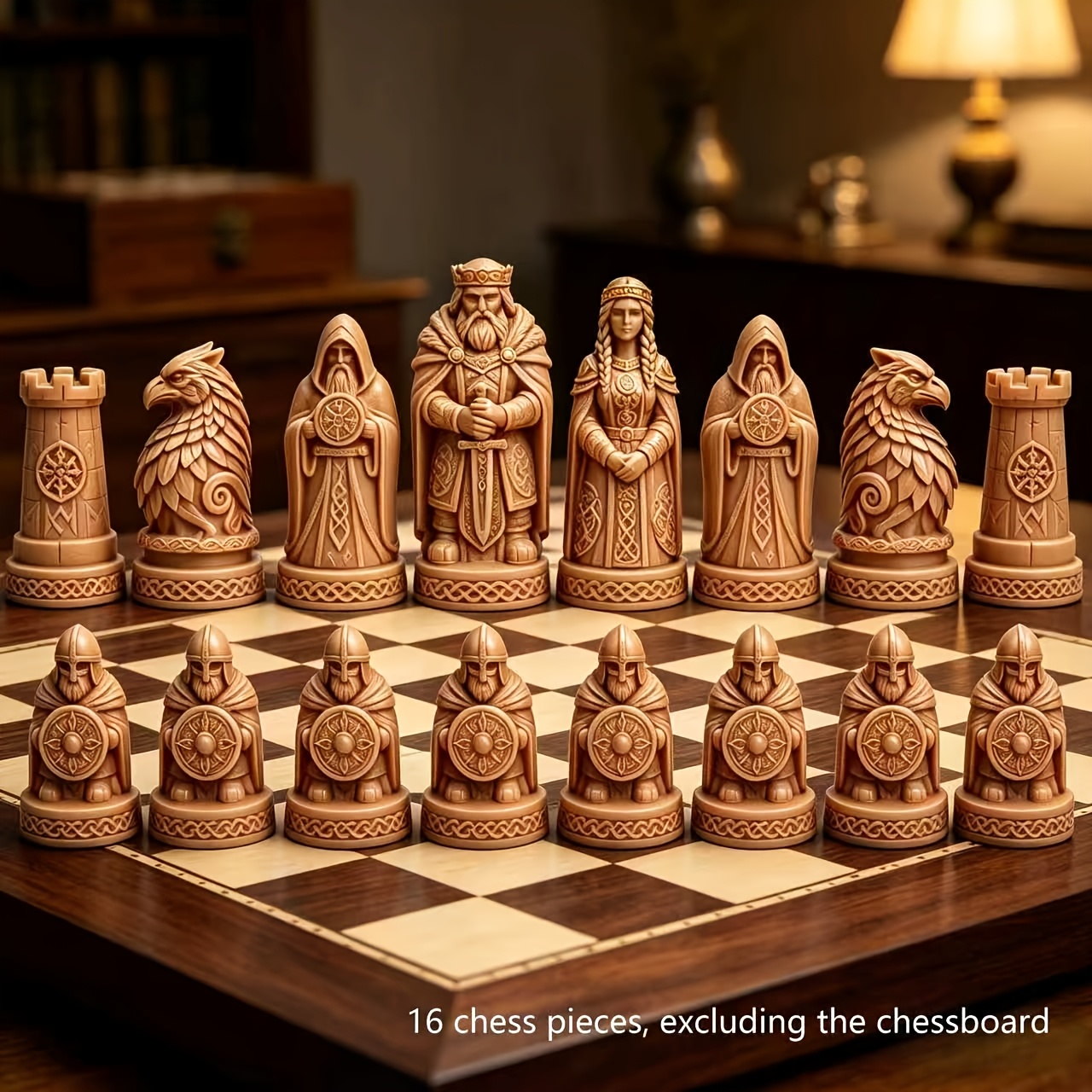 Image of 16pcs3d Vintage Nordic Chess Pieces, Home Decor Collectible Gift For Chess Enthusiasts