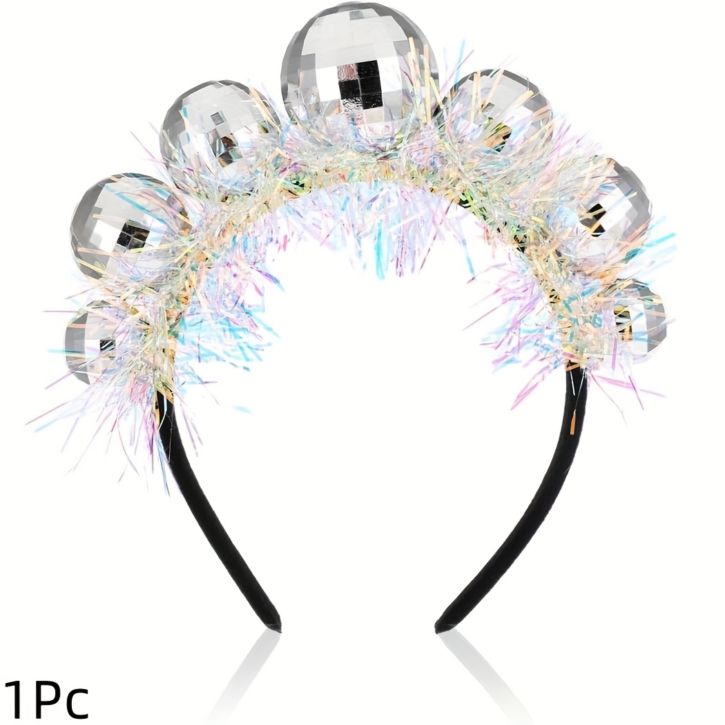 Image of 1/2/3pcs Disco Ball Headband For Women 70s 80s 90s Retro Disco Outfit Costume Additions Iridescent Tinsel Disco Hairband Rodeo Headpiece Party Hat New Year's Eve Bridal Shower Bachelorette Supplies