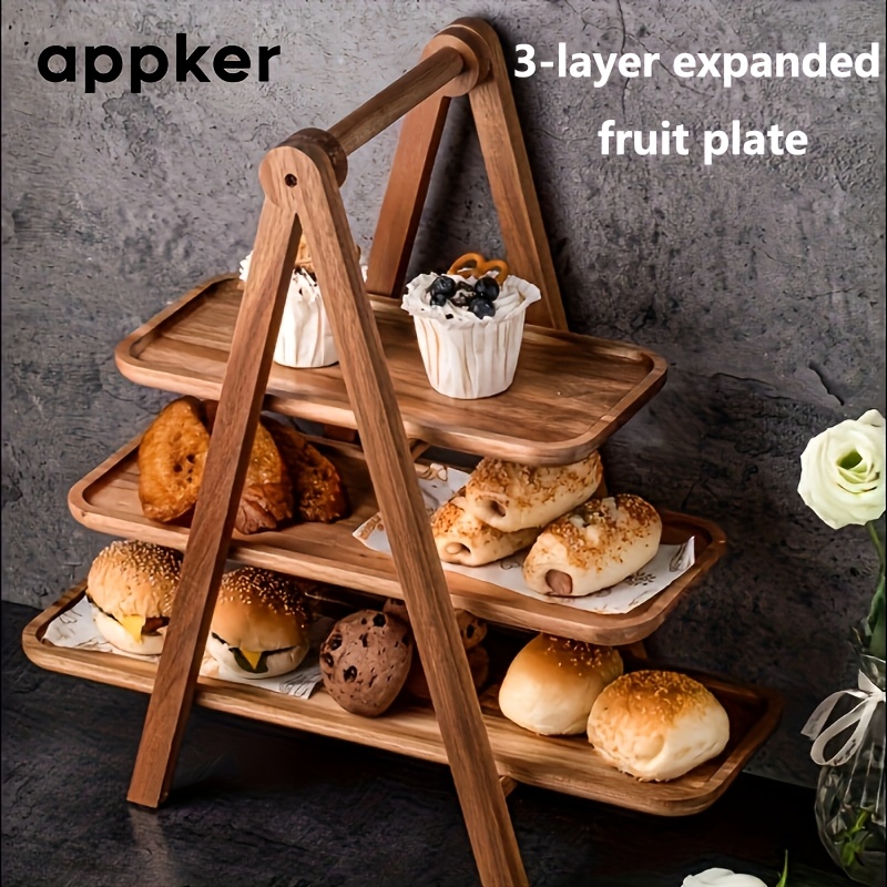 

1pc, Plateau de service en bois à 3 niveaux, Support à gâteaux et cupcakes rustique, Présentoir à desserts pour et fêtes, Plat à nourriture de style ferme pour et l'