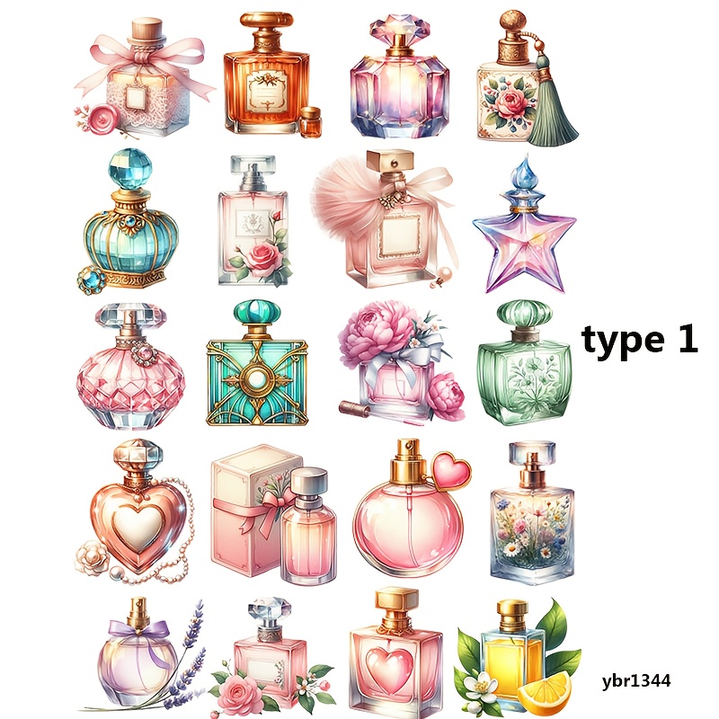 TEMU 1 Pack Of Exquisite Women Perfume Bottles Stickers For Scrapbooks Vintage Perfume Bottle Pattern Aesthetic Stickers Handmade Journal Sticker