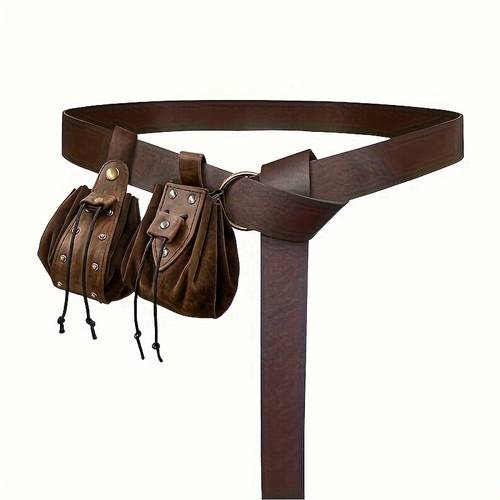 3pcs renaissance medieval knight viking dress up pu leather minimalist belt 2pcs drawstring bags halloween cosplay costume props larp party supplies photo props stage performance accessories