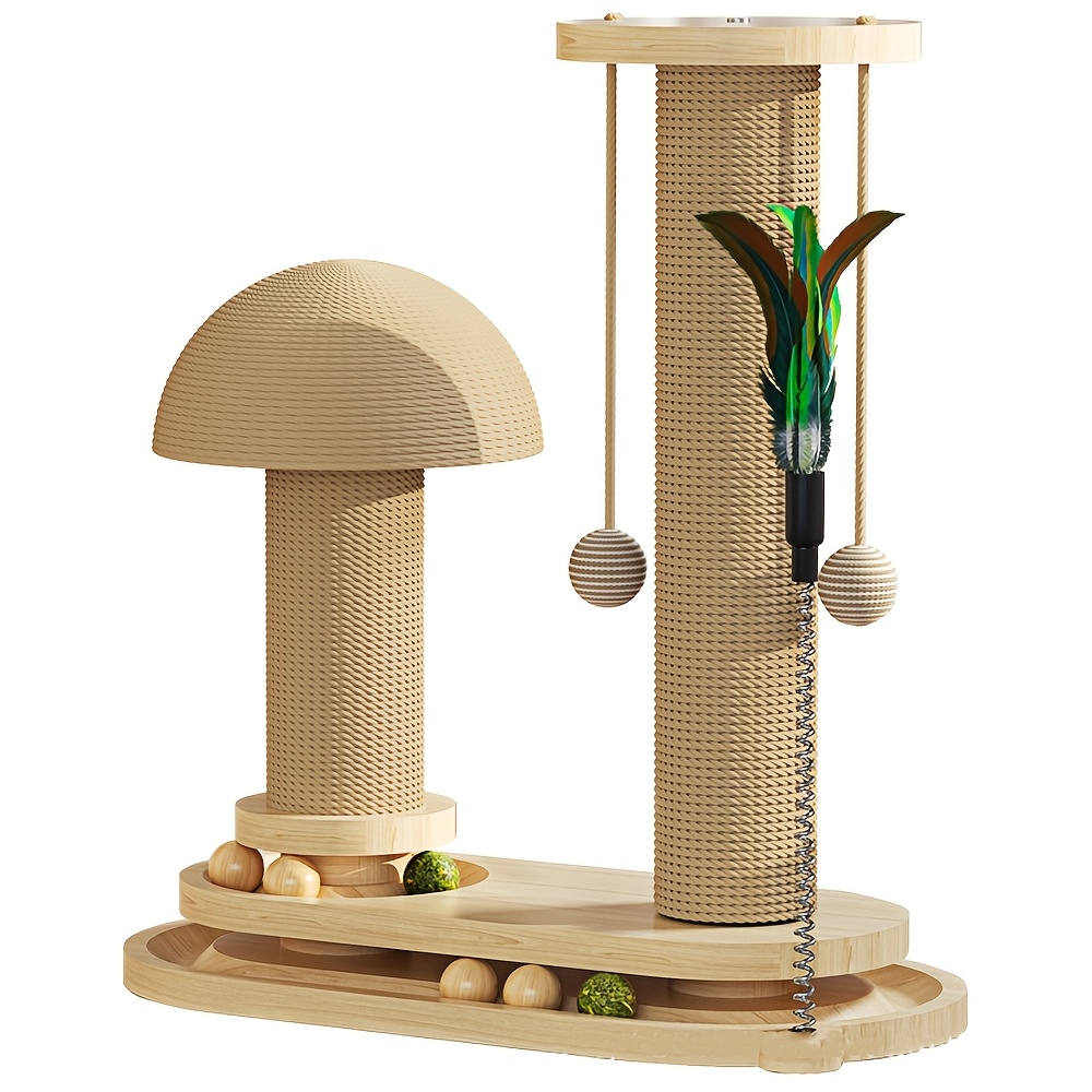 E-shop Pilz-förmiger Katzenkratzbaum, entwickelt für erwachsene Haustiere im Innenbereich, mit einem hohen Sisal-Kratzstange, einem hängenden Ball und