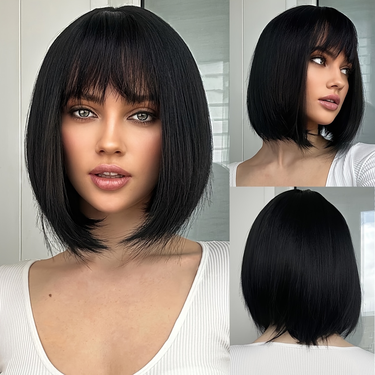 Short Bob Wig Bangs Women Straight Bob Wig Bangs Synthetic Temu