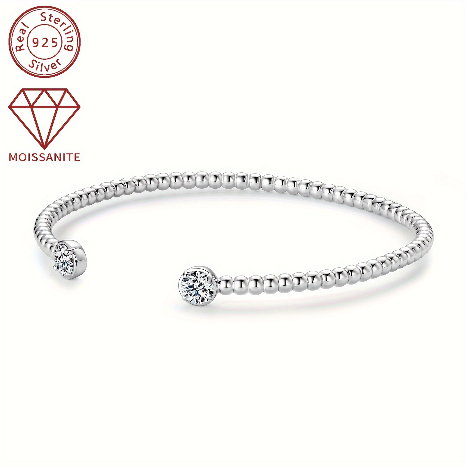 silver weight 10 19g moissanite 5mm 2pcs total carat 1 0ct   925 silvery moissanite ladies bracelet solid 925 silvery fashionable open bracelet 925 silvery inner diameter 59mm details 14