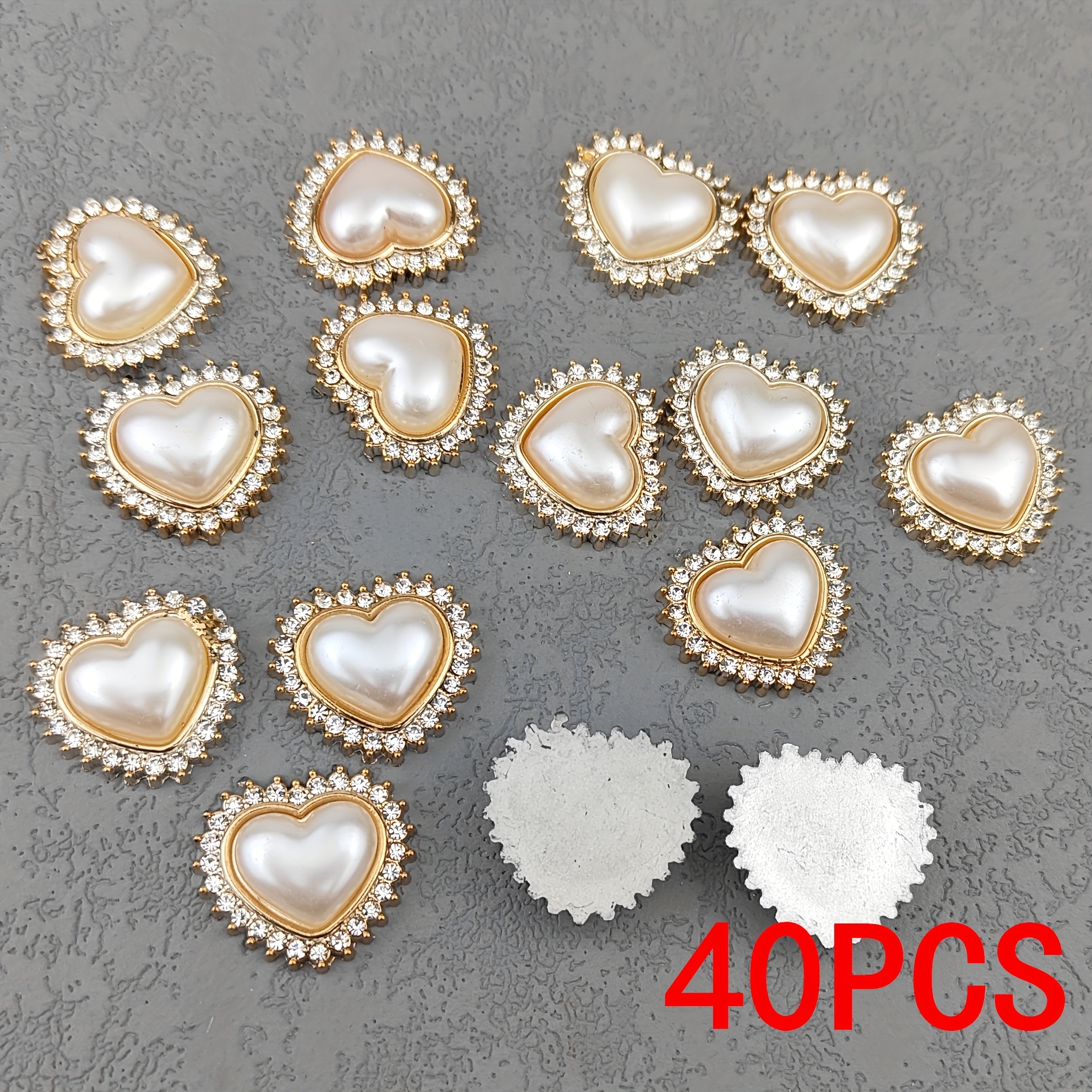 E-shop 40 Stück Goldene Herz Acryl Perle Strass Verzierungen, Modische Applikation Geeignet für Hochzeitsstrauß, Schleife Kopfbedeckung Kleidung Mode