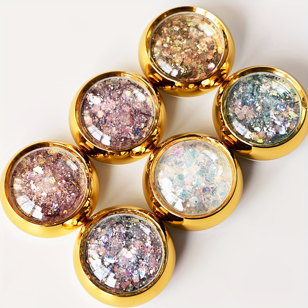 

6pcs Holographic Glitter Sequins & - Iridescent, Nail Art Charms For Diy Manicure Decorations