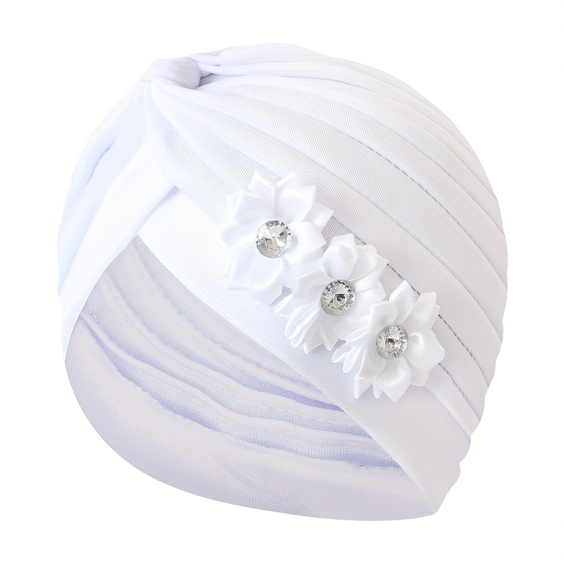 TEMU 1pc Fashion Flower Solid Color Women's Beanie Headscarf Hat For Daily Use, Pleated , Multiple Colors