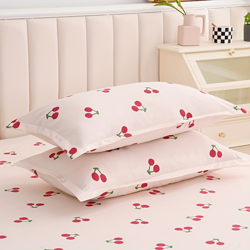 TEMU 2 taies d'oreiller imprimées cerises et fruits, 100% polaire en polyester, douces et respectueuses de , confortables et respirantes, adaptées à