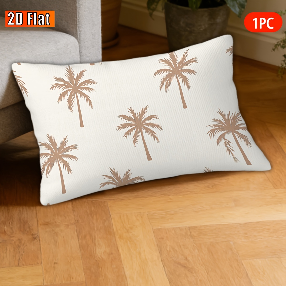TEMU 2d Flat, 1pc, Throw Pillow Covers, Palm Tree, Pattern Short Plush Pillowcase, Living Room Decor, Home Decoration, (no Pillow Insert),