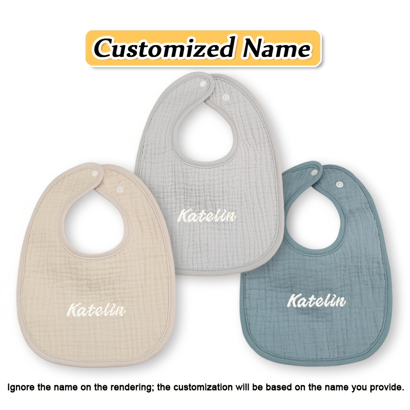 Image of 3-pack Custom Name Baby Bibs, Personalized Pure Drool Bibs For Infants, , Breathable, Absorbent, Adjustable Snap Closure, Custom Name Embroidery, Perfect Newborn Gift For Christmas & Halloween