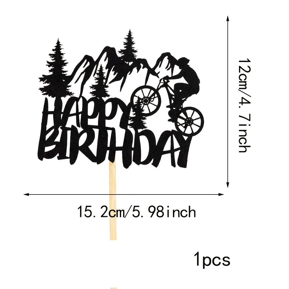 Image of 1pc Black Glitter Mountain Bike Cake Birthday Party Cake Decoration, Bicycle Sports Theme Cake Birthday Cake Decoration
