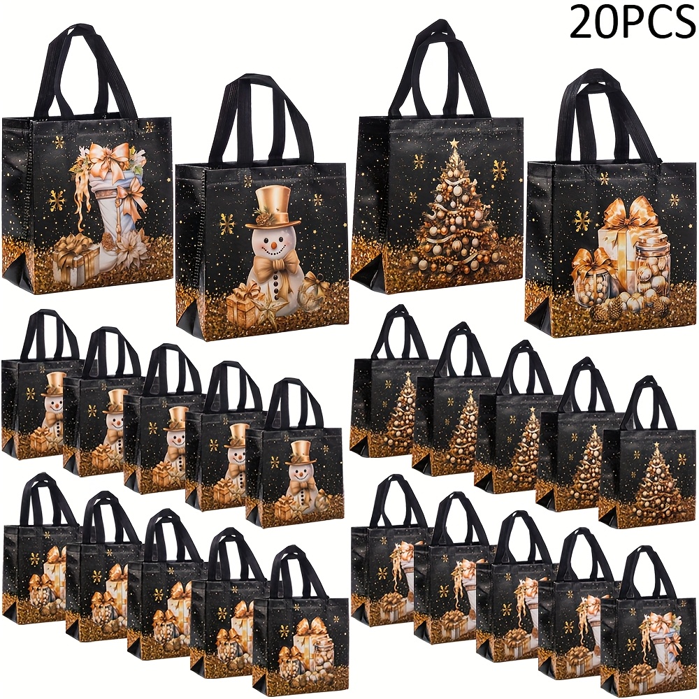 20  sacchetti regalo natalizi festivi - design di   natale, albero e  ,   e   con maniglie, sacchetti tote in tessuto non tessuto per feste natalizie, 9x8.46x4.33 pollici, sacchetti regalo natalizi