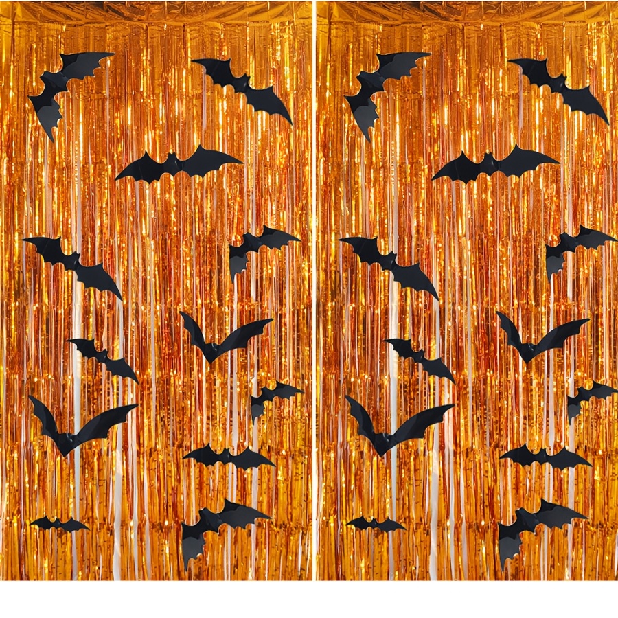 Orange Foil Fringe Backdrop and Bats