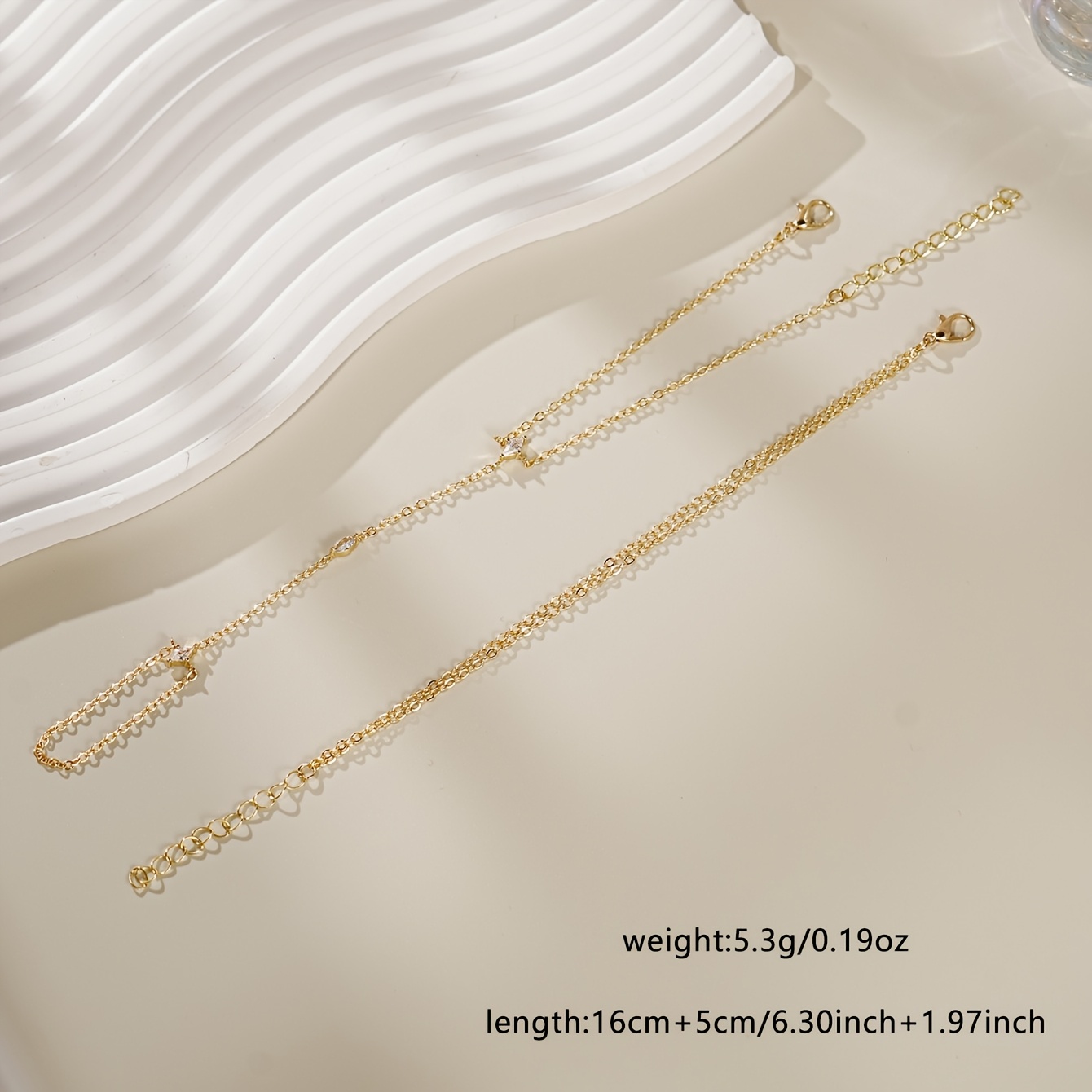 2pcs Minimalist Synthetic Zirconia Inlaid Ring Bracelet Set