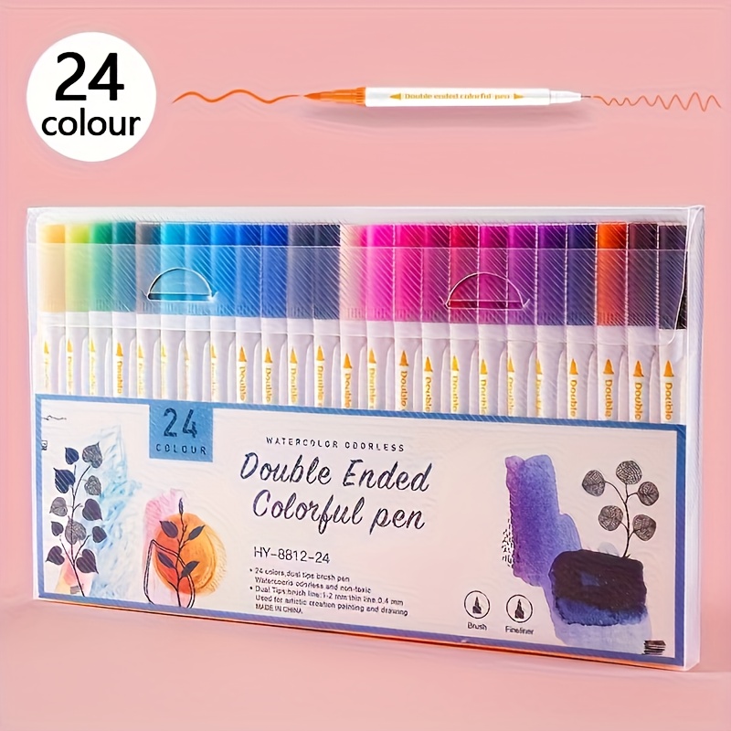 TEMU 12/24 Color Dual-tip Pen, Art Supplies Coloring Pen Set For Coloring Books, Felt Pen Design, Art Painting, Sketching, Calligraphy, And Engraving