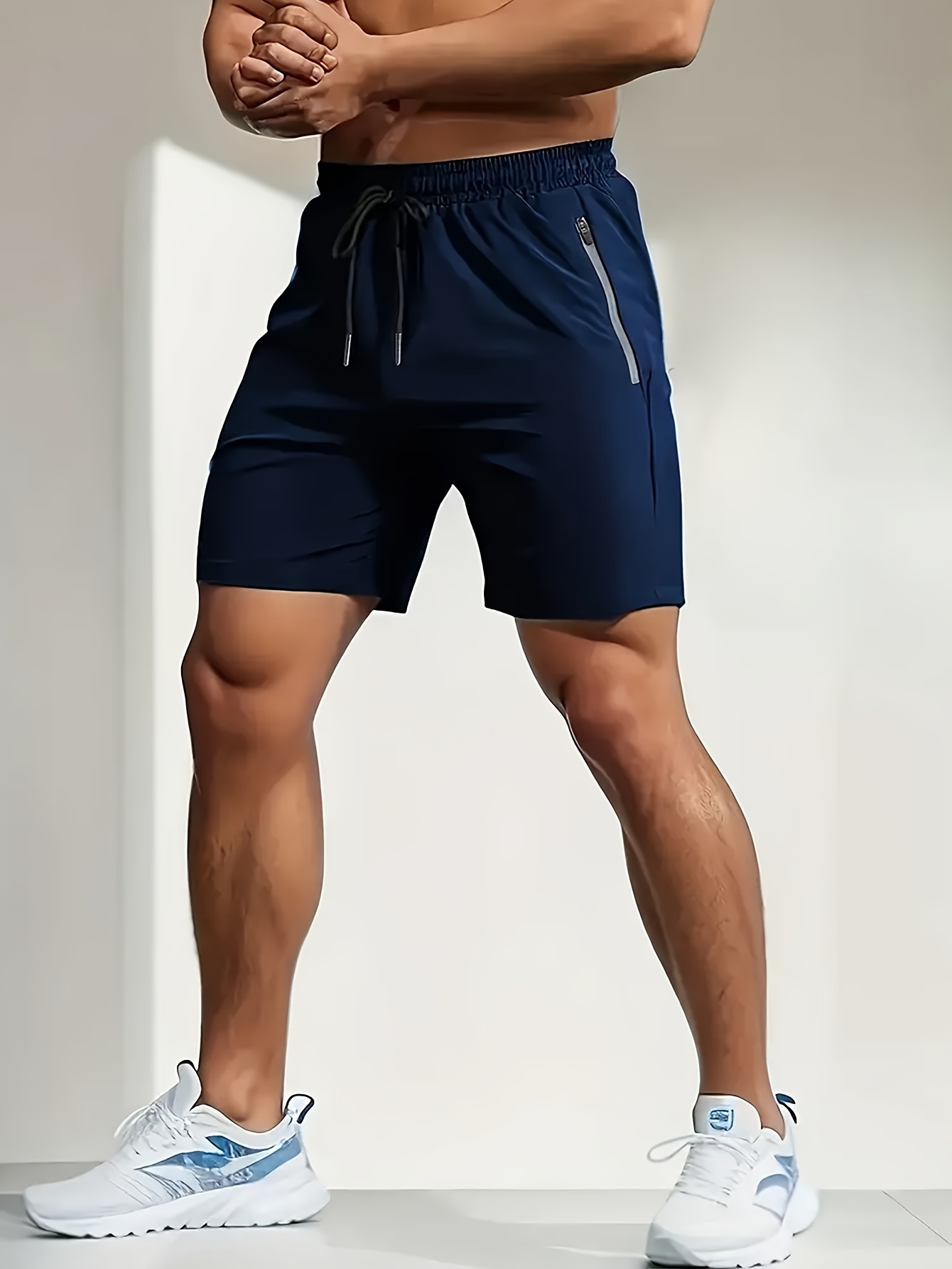Men's Loose Solid Shorts With Pockets, Active Elastic Waist Drawstring Shorts For Summer