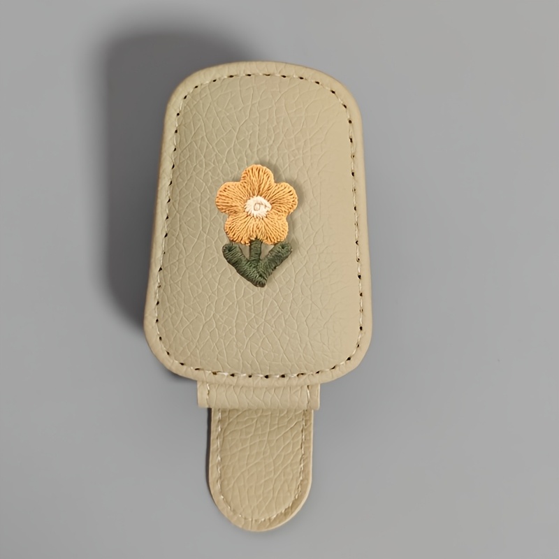 Image of Embroidered Car Sun Visor Fashion Glasses Holder Clip, Creative Car Sun Visor Fixing Clip, Multifunctional Ticket Holder, Receipts, Cards, Car Glasses Storage, Fun Ornament, Convenient Glasses Fixing