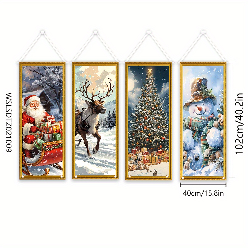 TEMU 2d Flat, 2d Flag Banner, 4pcs, Christmas Banner, 40cm * 102cm/15.7in * 40.1in, Polyester Material, Suitable For Christmas Party Decoration And