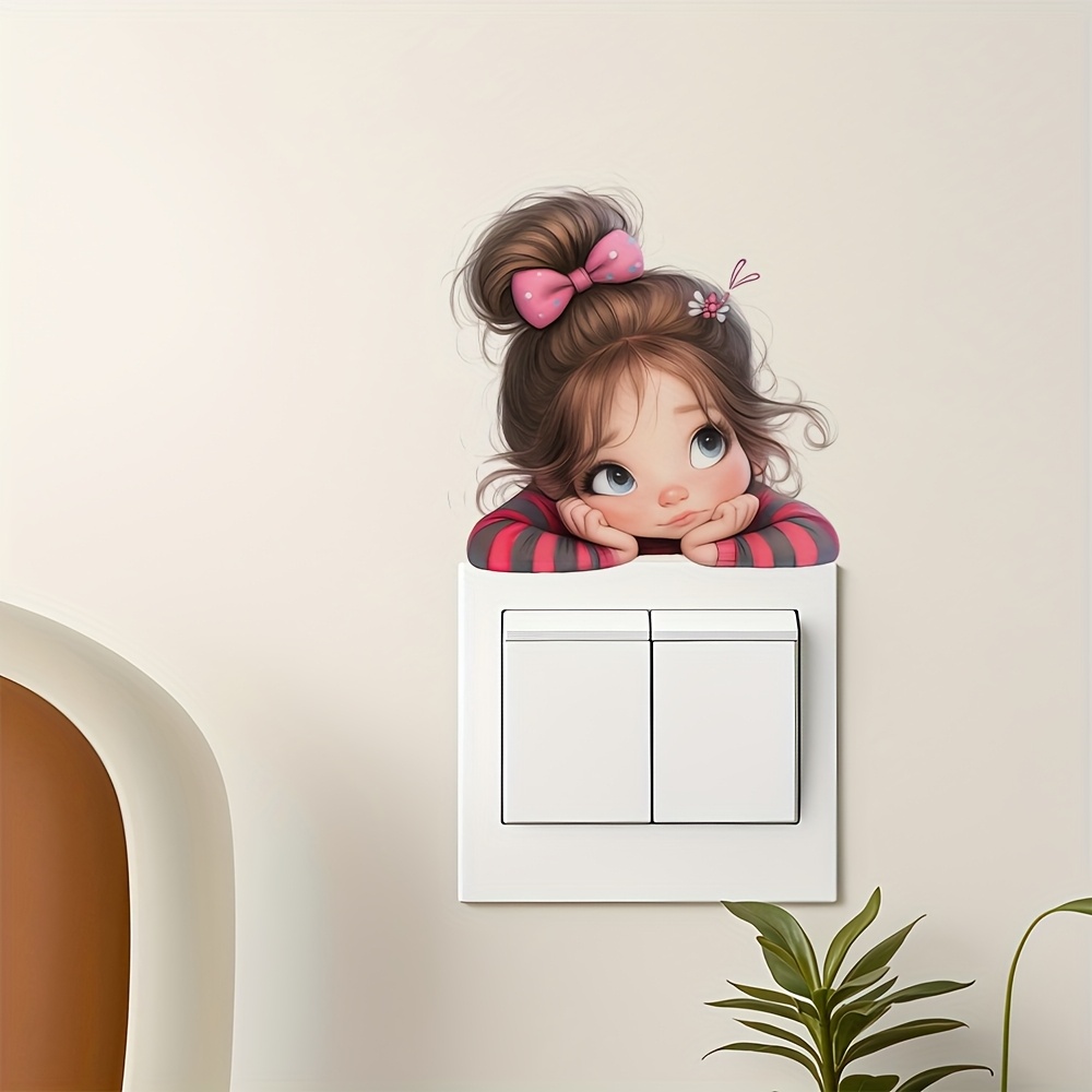 1pc Cute Girl Thinking Lying Wall Sticker - Self-adhesive Removable Decal Suitable For Room,, Bedroom - & Stick Plastic Wallpaper Decor