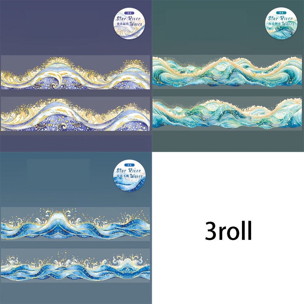 Image of 3roll Pet Tape, , Splash Decorative Stickers, Memo Cutting Thin Additions, Decorative Washi Tape For Junk Journals, Suitable For Phone Cases, Water Bottles, Cars, Cups, Computers, Guitars, Bicycles