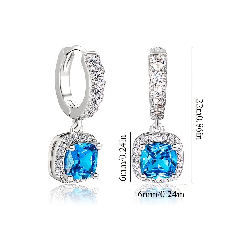 TEMU 925 Silver Women's Blue Synthetic Zirconia Earrings Earrings, High-end Luxury Women's Jewelry, Elegant, Sexy, Fashionable, Trendy, Christmas