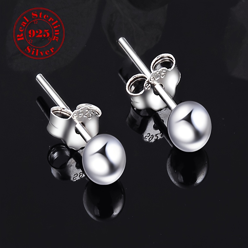 

A Pair Of 925 Sterling Silver Stud Earrings Simple Design Ear Piercing Jewelry Decoration Daily Wear