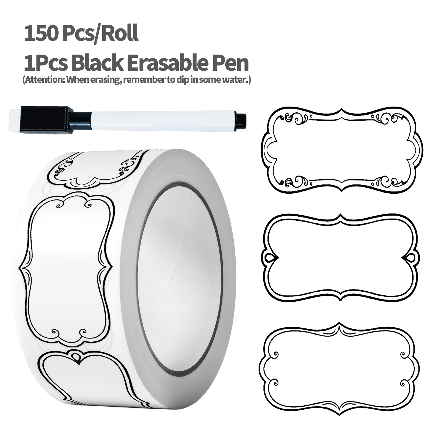 E-shop Eine Rolle mit 150 schreibbaren, floralen Rotationsdatenaufklebern, schwarzer Stift 0,98*2,24'', Sicherheitsdaten, Gefrierschrank, Utensilien,