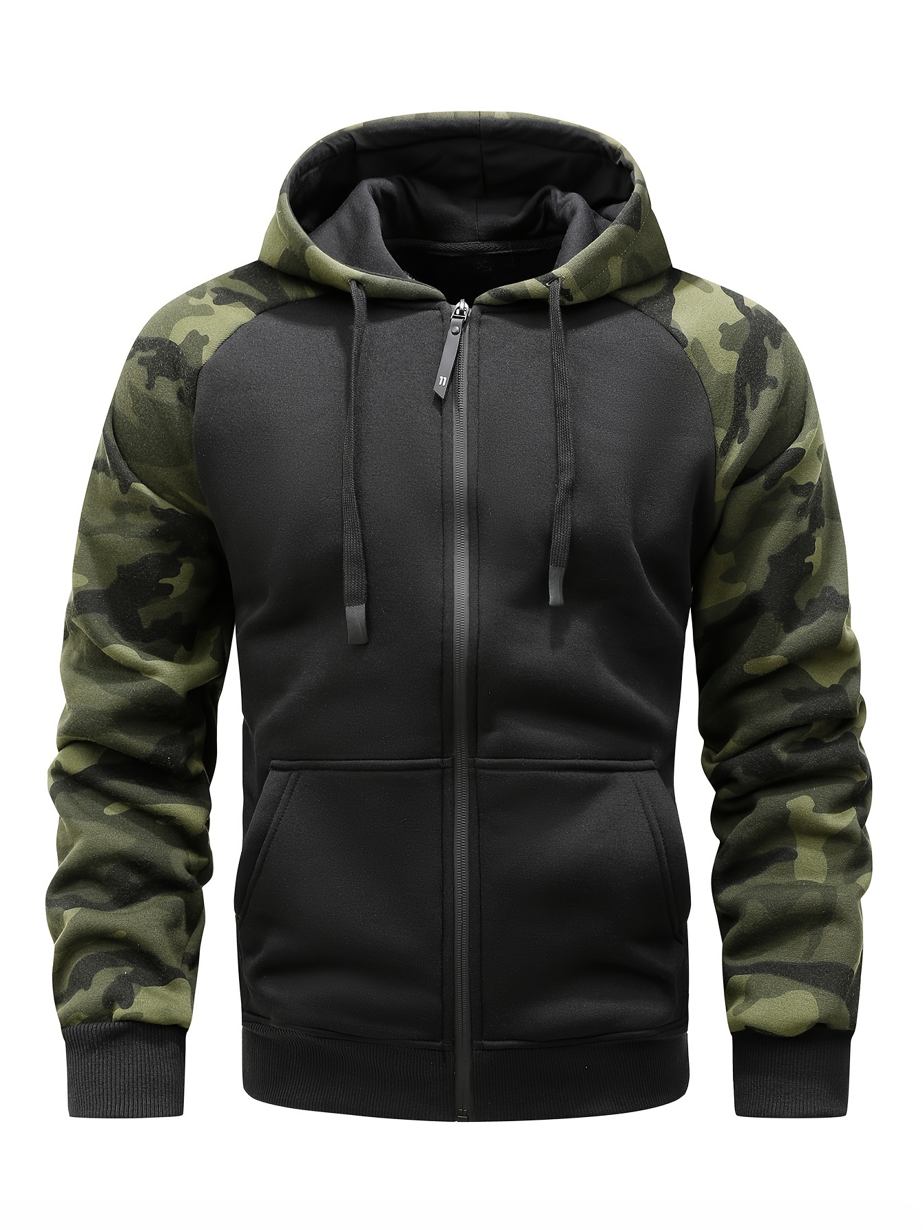Men's Spring Autumn Winter Casual Hooded Cardigan Jacket, Men's Sporty Fashion Camouflage -Lined Jacket, Trendy Brand Full-Zip Fitness Sports Hooded Top
