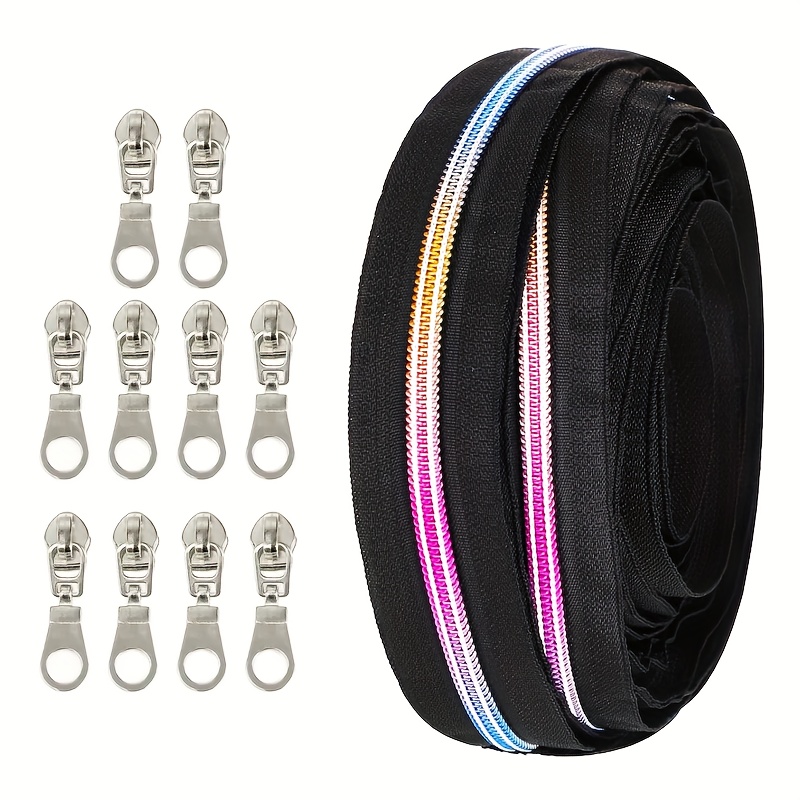 E-shop 1 Set = 5 Yards (177,16 Zoll) Reißverschluss mit 10 Reißverschluss-Ziehern, Farbverlauf-Zahnband mit goldenen silbernen Ziehern, verschiedene