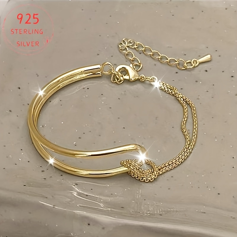 TEMU 925 Silver Geometric Bracelet - Allergy-friendly, A Versatile Piece For Women's