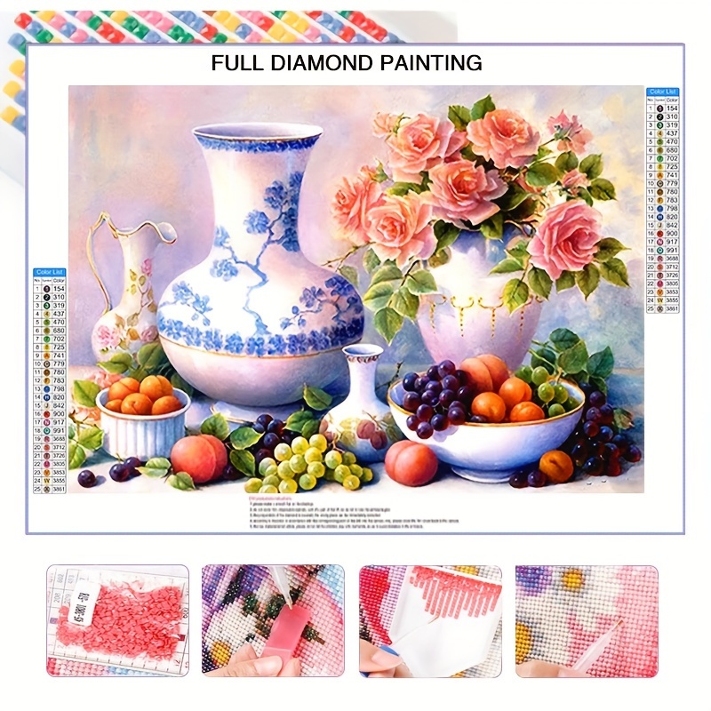 

Diy 5d Diamond Art Kit - Floral Design, Full Round Drill, 15.7x19.7in Canvas For Home Decor