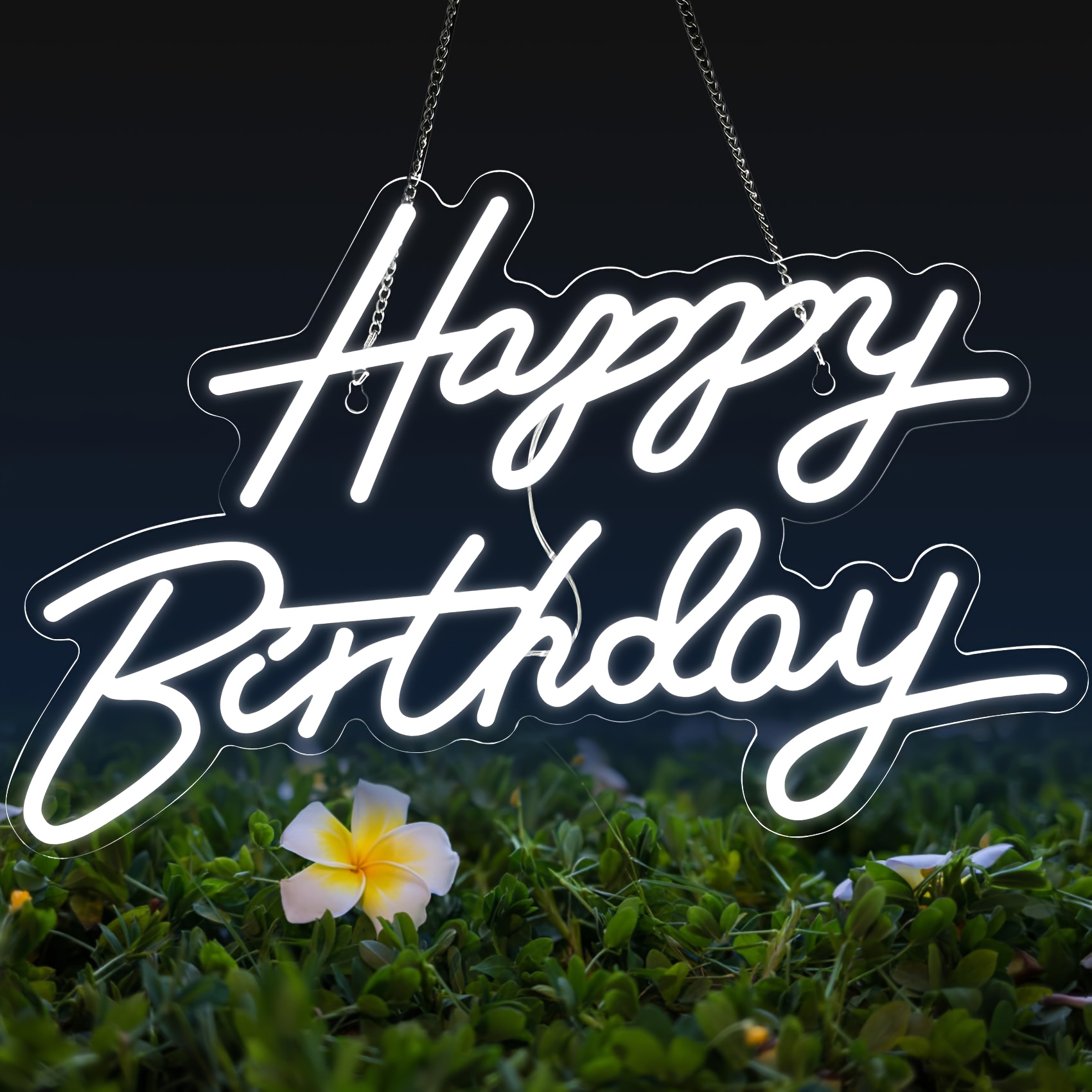 TEMU 1pc Led Neon Sign - Usb-powered Happy Birthday Party Decorations With Clear Lettering, Plug-and-play Wall/ Ceiling Hanging Light For