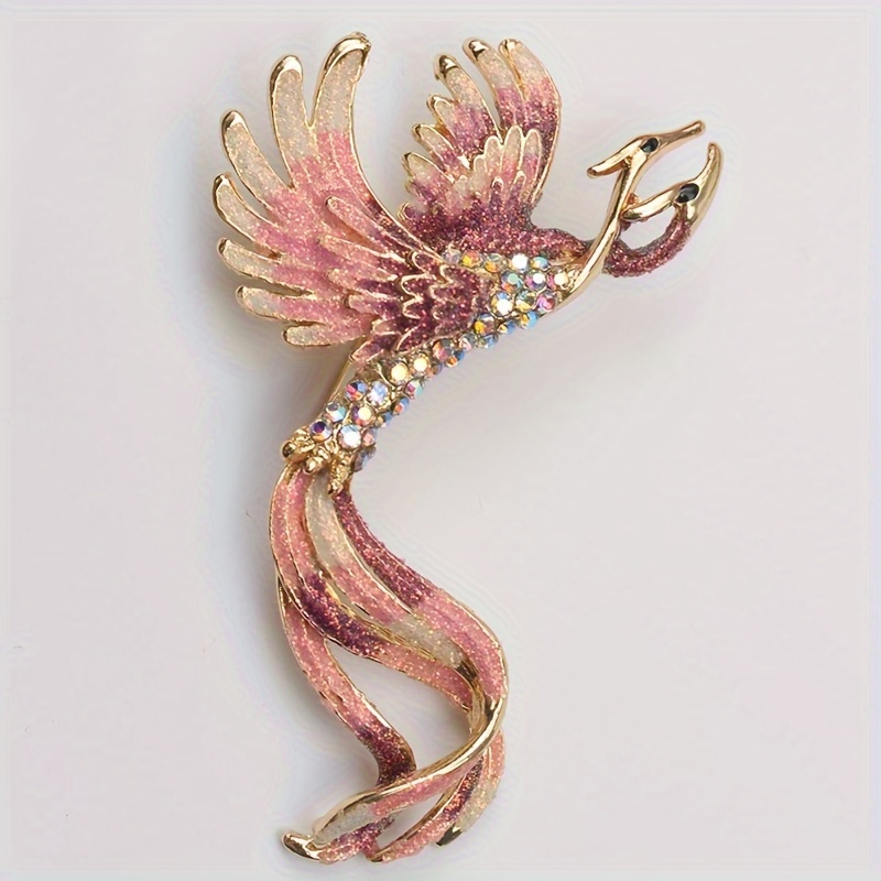 Image of Enamel Phoenix Brooch Pin With Rhinestones, Vintage Style Luxurious Suit Accessory Suitable For Men And Women.