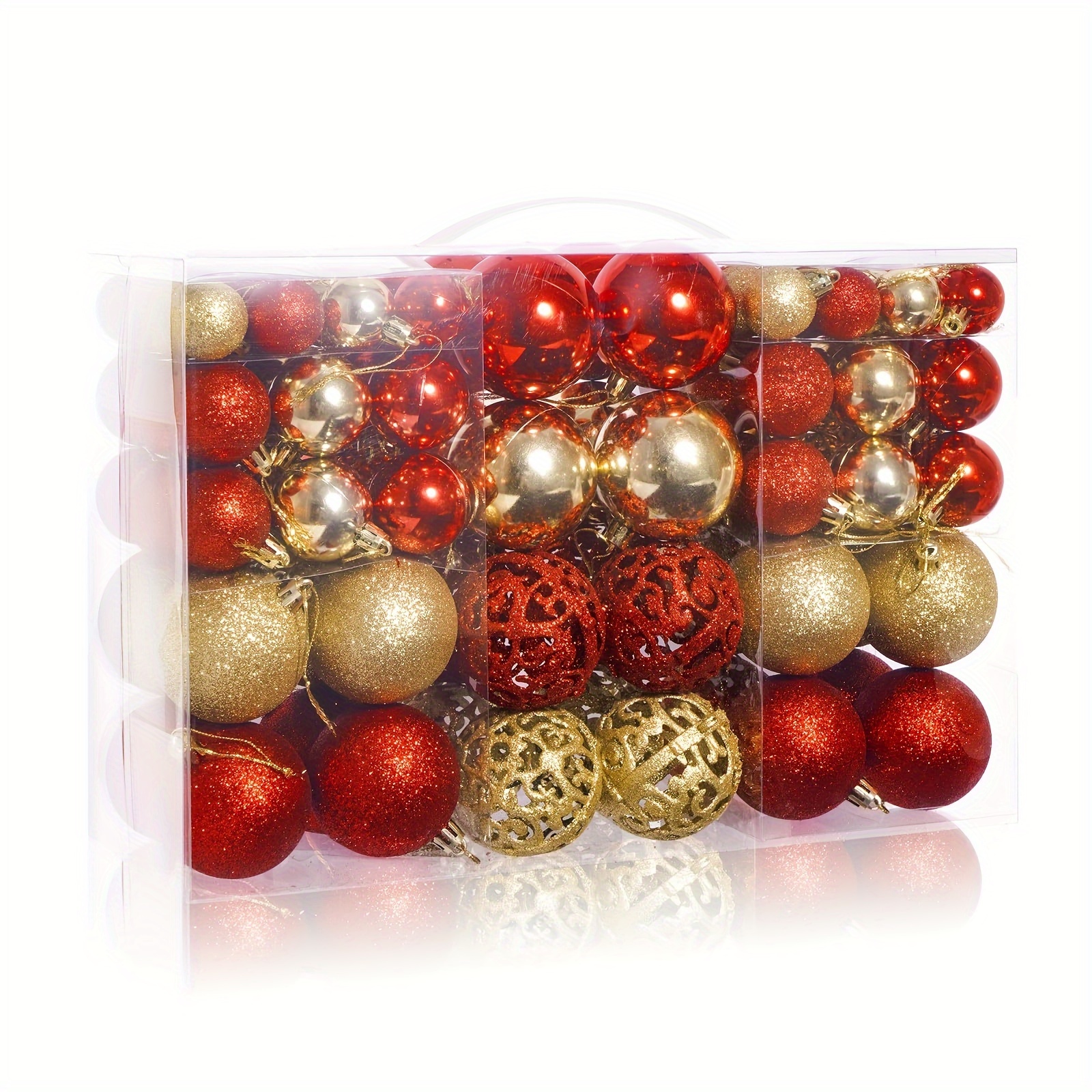 TEMU 100pcs Christmas Tree Ornaments Set, Red Golden Ornaments For Christmas Tree, Shatterproof Hanging Ball For Fall Tree Decorations