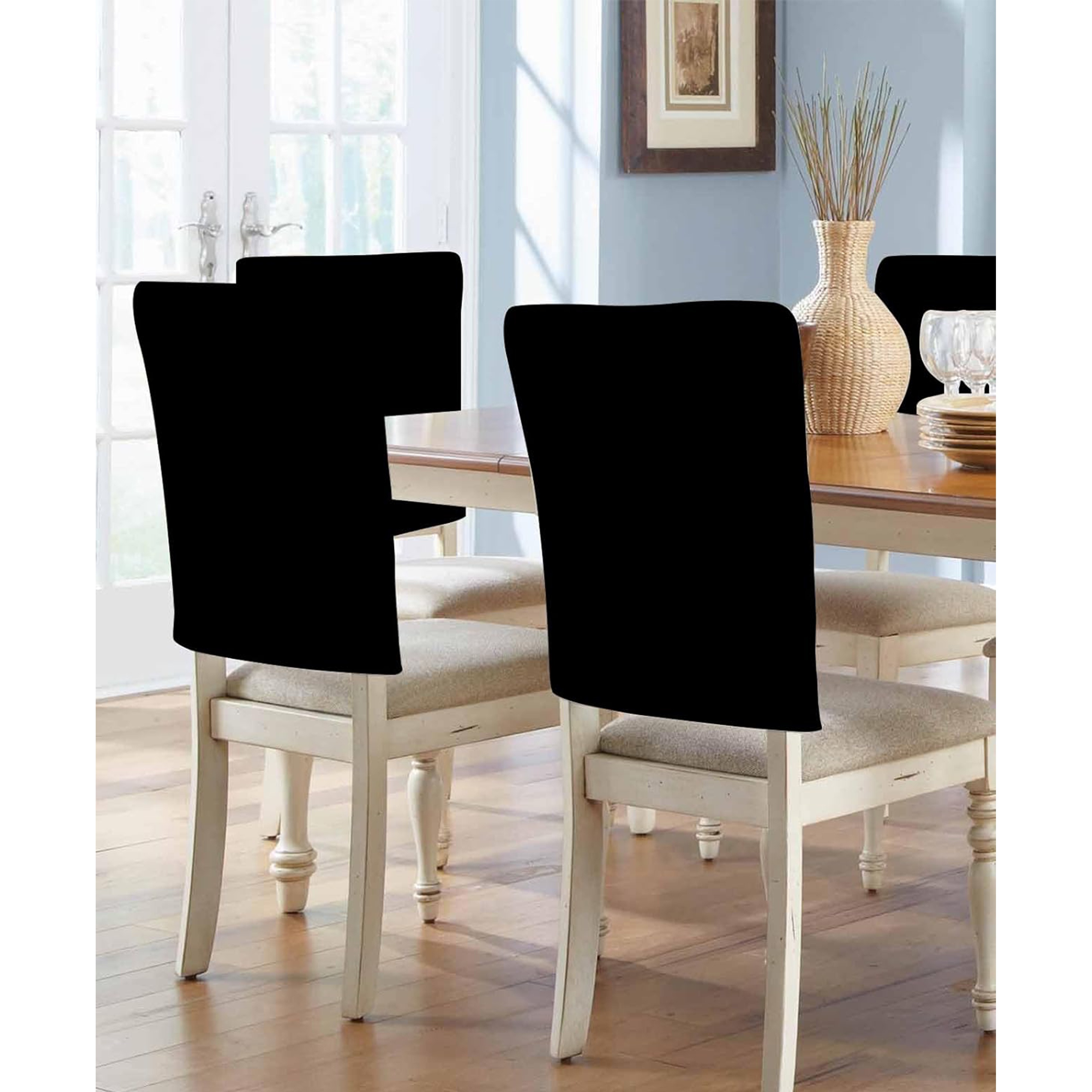 TEMU 4/6pcs, Dokriy, Modern Geometric Decorative Chair Back Cover Black Simple Solid Color Chair Back Cover Removable Kitchen Chair Slipcovers Seat