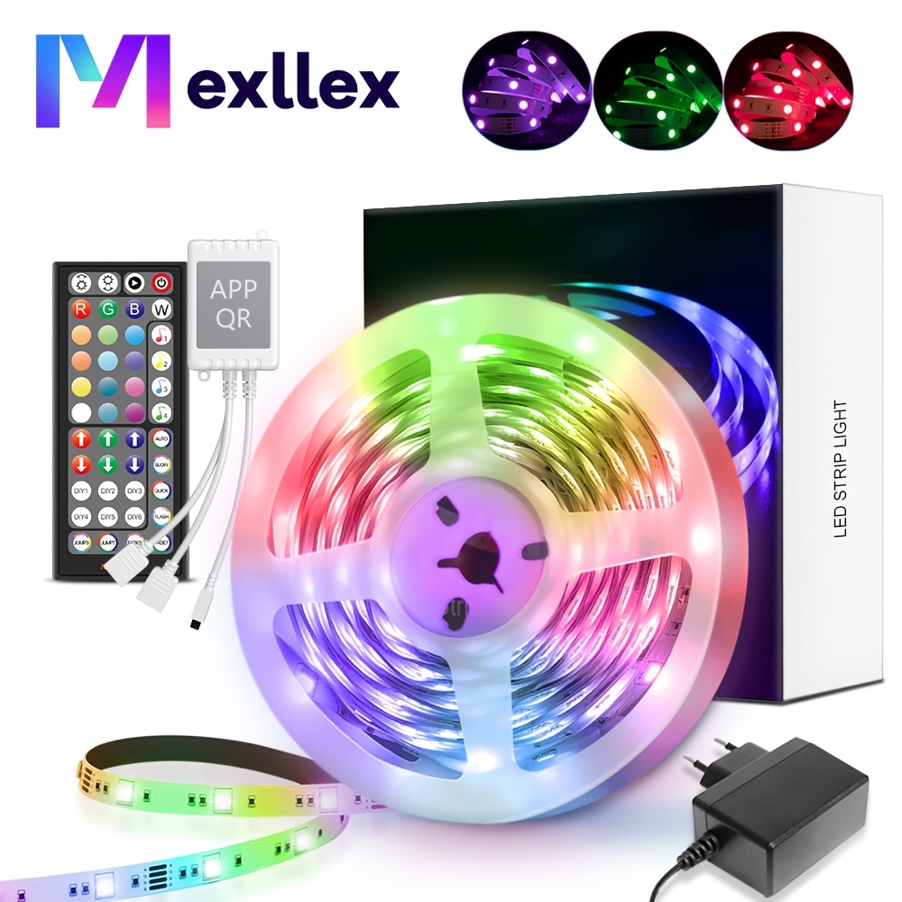 

Mexllex 1pc Rgb Led Light Strip With 44-key Remote Control, 16 Million Colors, App And Timing , Diy With Any Shapes, Brightness Adjustable, Decorate For Rooms, Tv Or Used For Gift