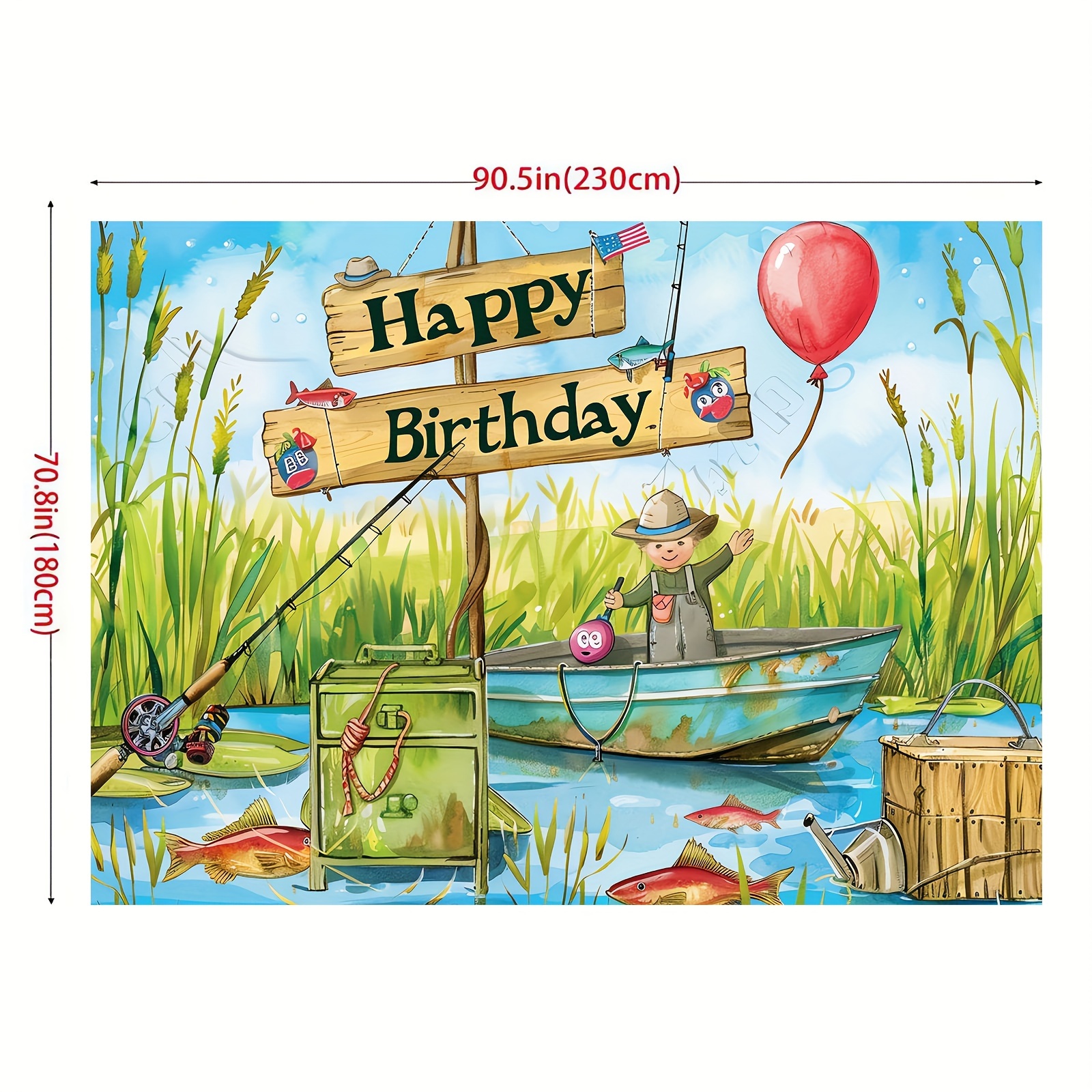 1pc happy birthday polyester photography backdrop multipurpose fishing pool theme banner decorations for spring and summer occasions atmosphere decoration props without electricity use