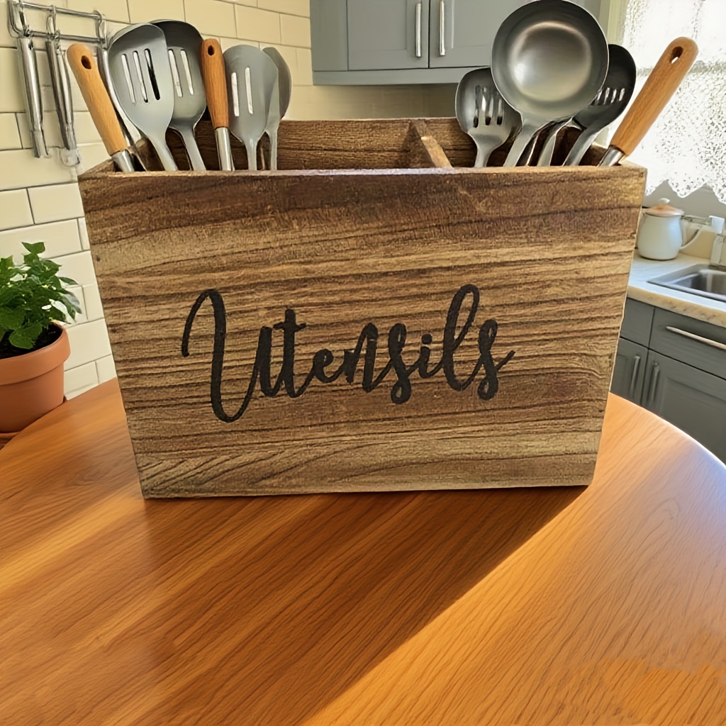 E-shop Aufbewahrungskorb Küchenutensilien-Aufbewahrungsbox im Landhausstil aus Holz - Stapelbare Aufbewahrungsboxen im Vintage-Stil für Kochutensilien