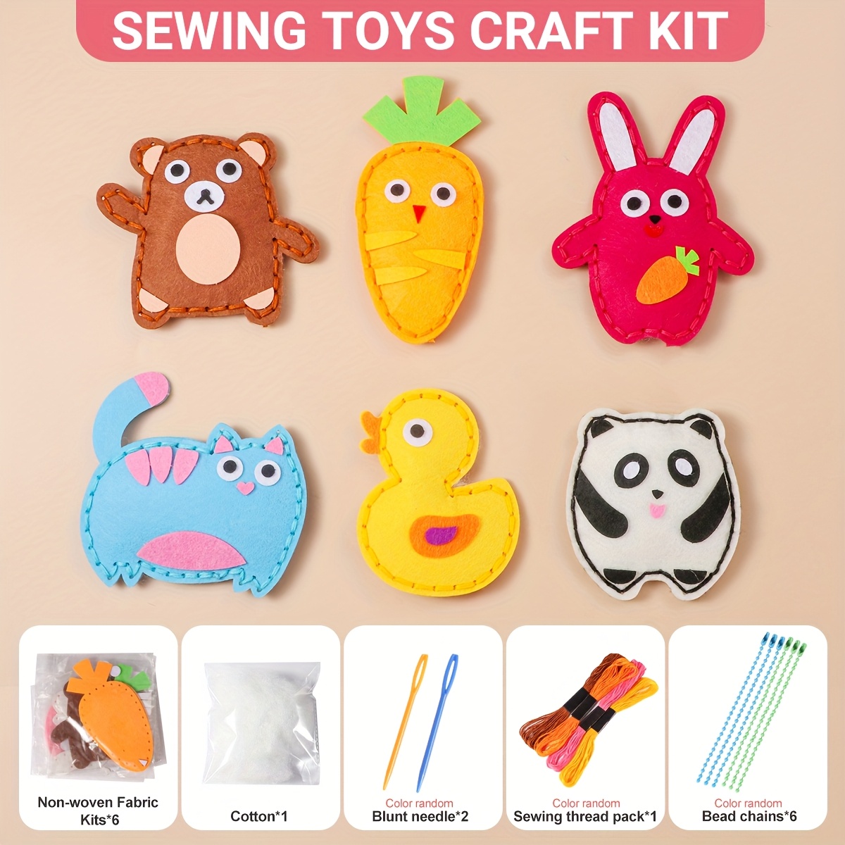 Image of Beginner's Sewing Starter Kit - 6pcs Handmade Animal Pendant Pack, Felt Material, Easy Fun Girls Birthday Gifts( Handmade )