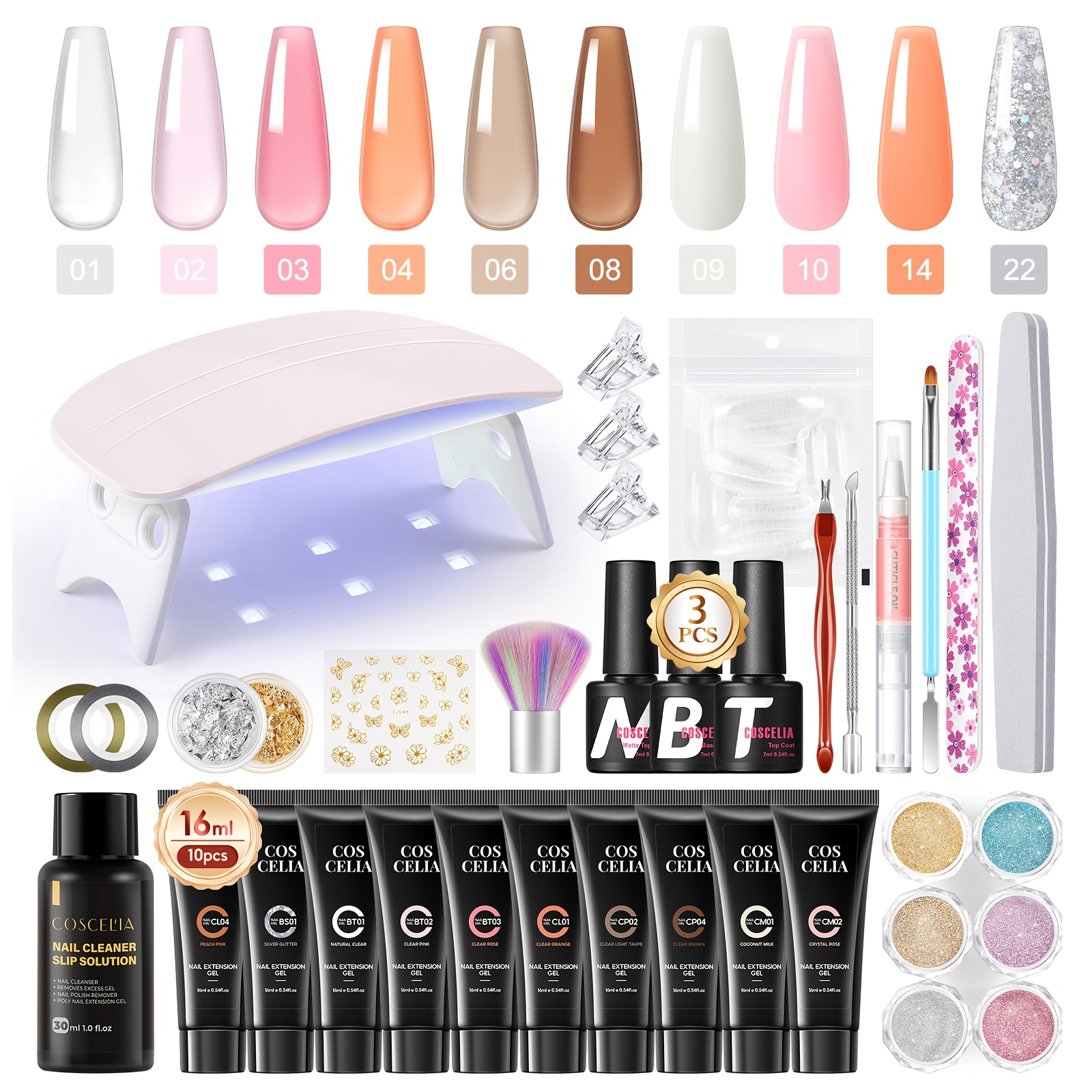 Coscelia Poly Extension Gel Nail Colors 16ml Gel Nail Polish With Base Coat And Matte Nail Slip Solution Manicure Tools Nail