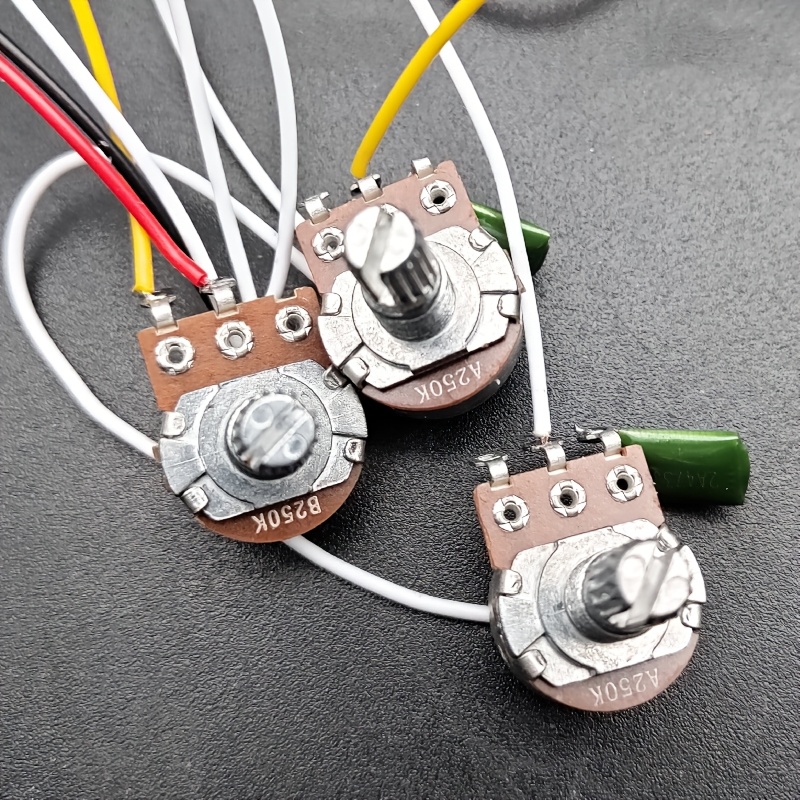 ST Guitar Wiring Harness with 5-Way Pickup Switch, 2T1V SSH Pickup, and Knob Caps - Black/White, Alloy Construction, Includes 3 Full-Size Pots (250K) for Builds and Upgrades, Guitar Upgrade Parts, Sleek Metallic Finish, Durable Metal Construction