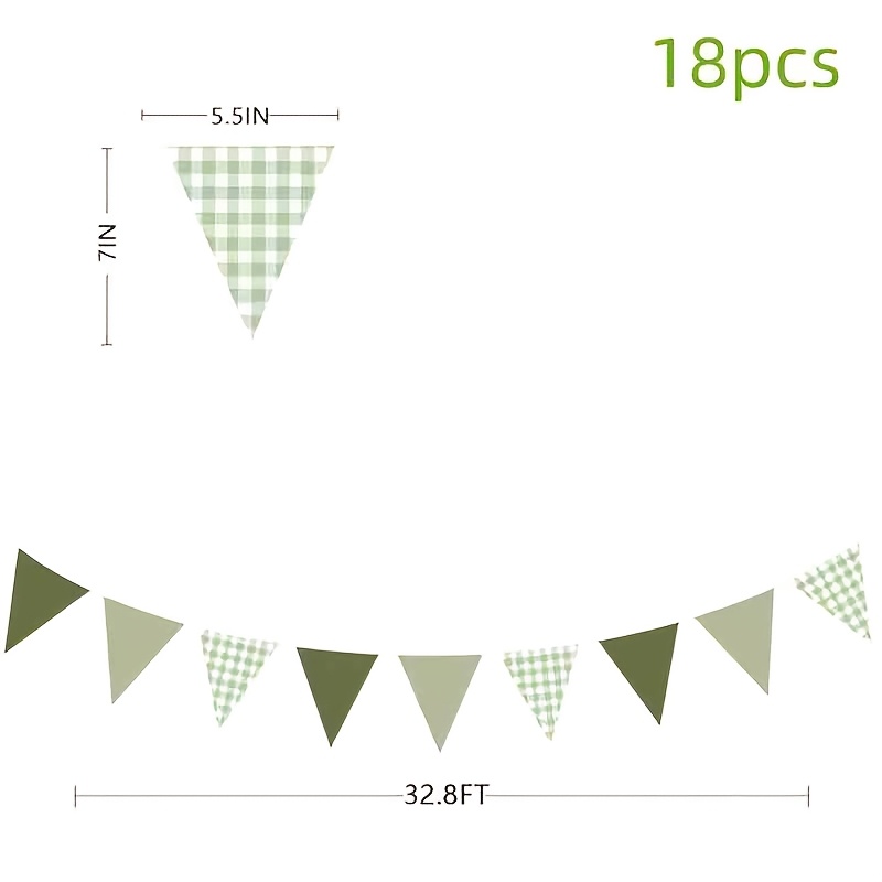 Image of Sage Green Party Decoration Sage, 9/18pcs Grid Flag Olive Grid Triangle Flag Triangle Flag Wreath Float, Used For Bridal Gifts, Garden Party Supplies, Wedding, Home Furnishings, Outdoor Courtyards