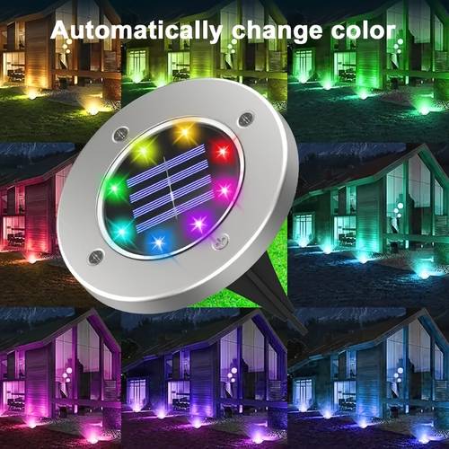 16pcs solar stainless steel floor plug light outdoor camping decorative multi color adjustable