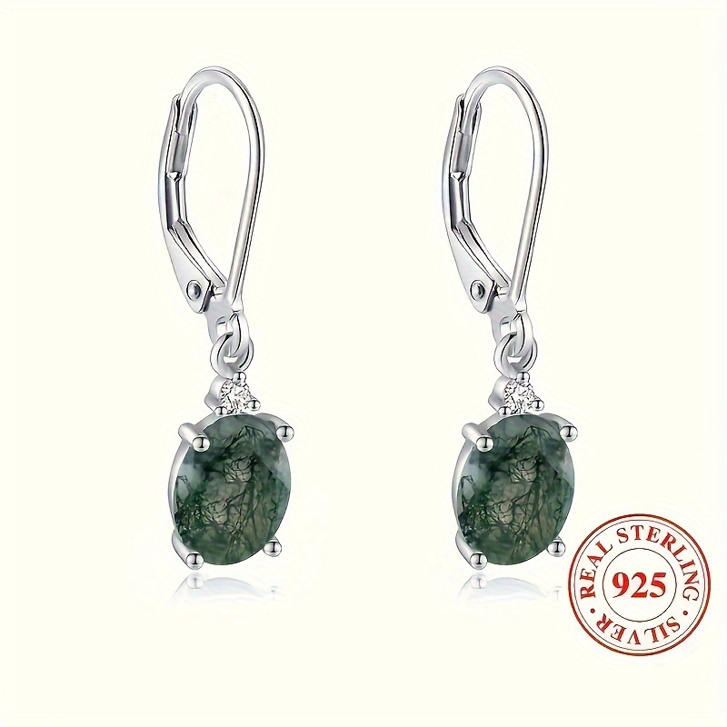 S925 Silvery Water Grass Agate Pendant Earrings