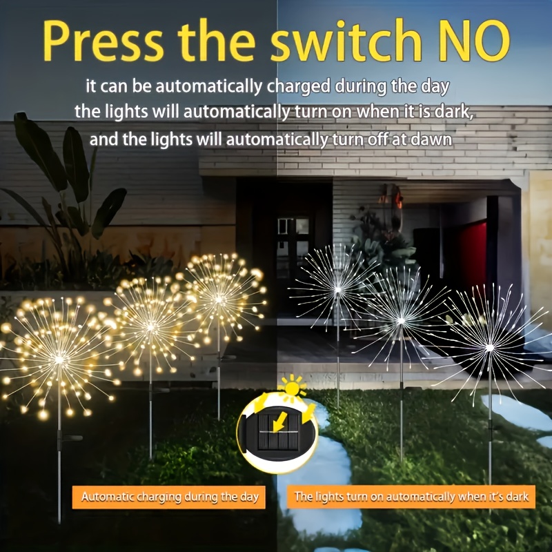 1 Pack of 200/150/60 LED Solar Garden Lights, Solar Fireworks Lights with 8 Lighting Modes Outdoor Light Suitable for Garden Patio Pathway Party Wedding Decoration