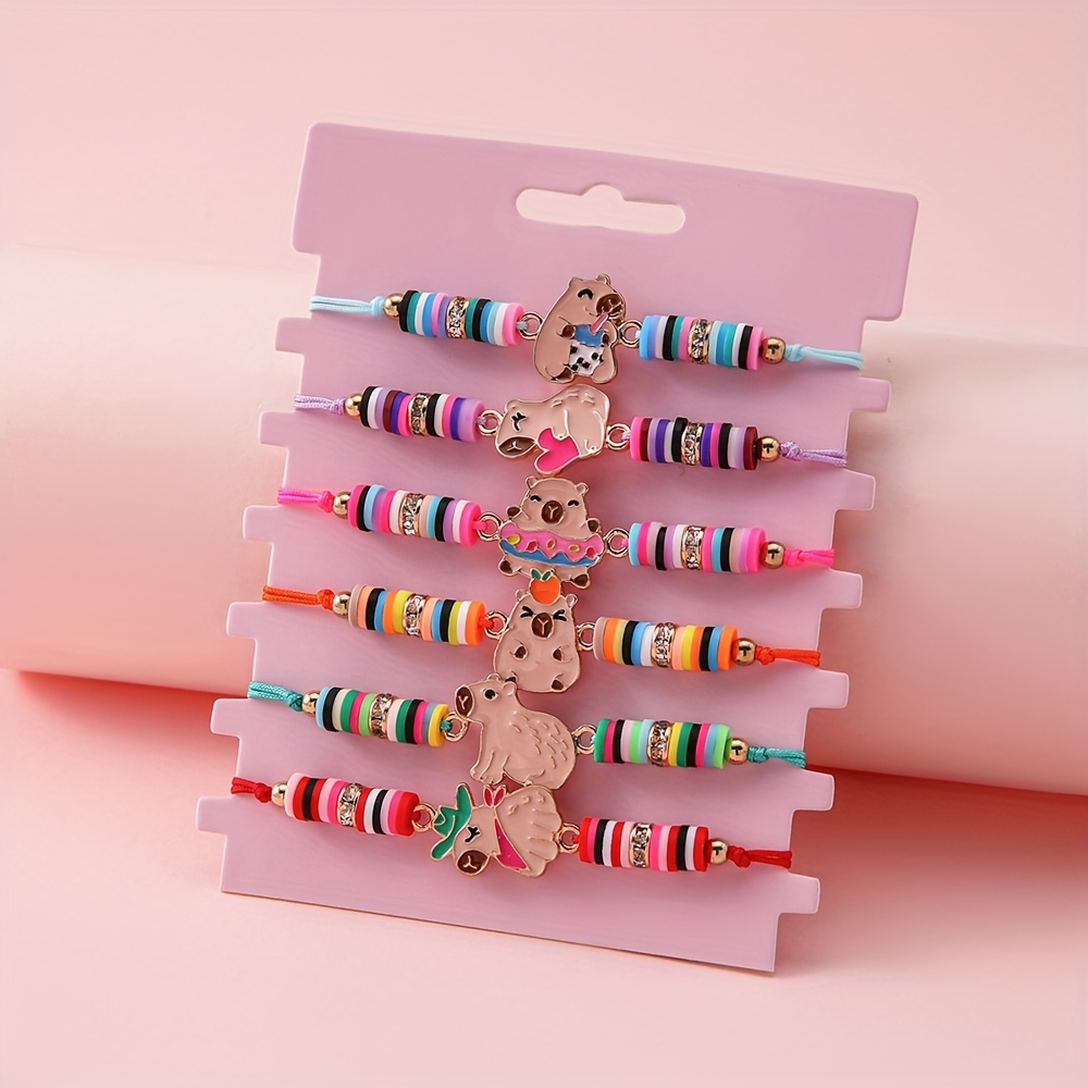 6pcs Capybara Cute Pendant Bracelet Set, Friendship Gift