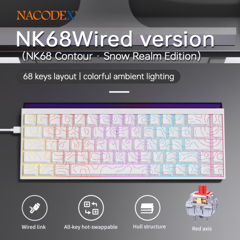 tkupuye nk68 68 layout a wired mechanical keyboard featuring - Temu
