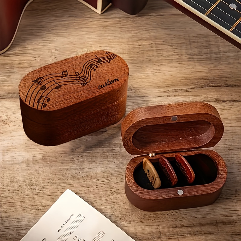 TEMU de almacenamiento de púas personalizada, de púas de guitarra de tres o ranuras de madera , de almacenamiento de madera , de púas de madera a ,