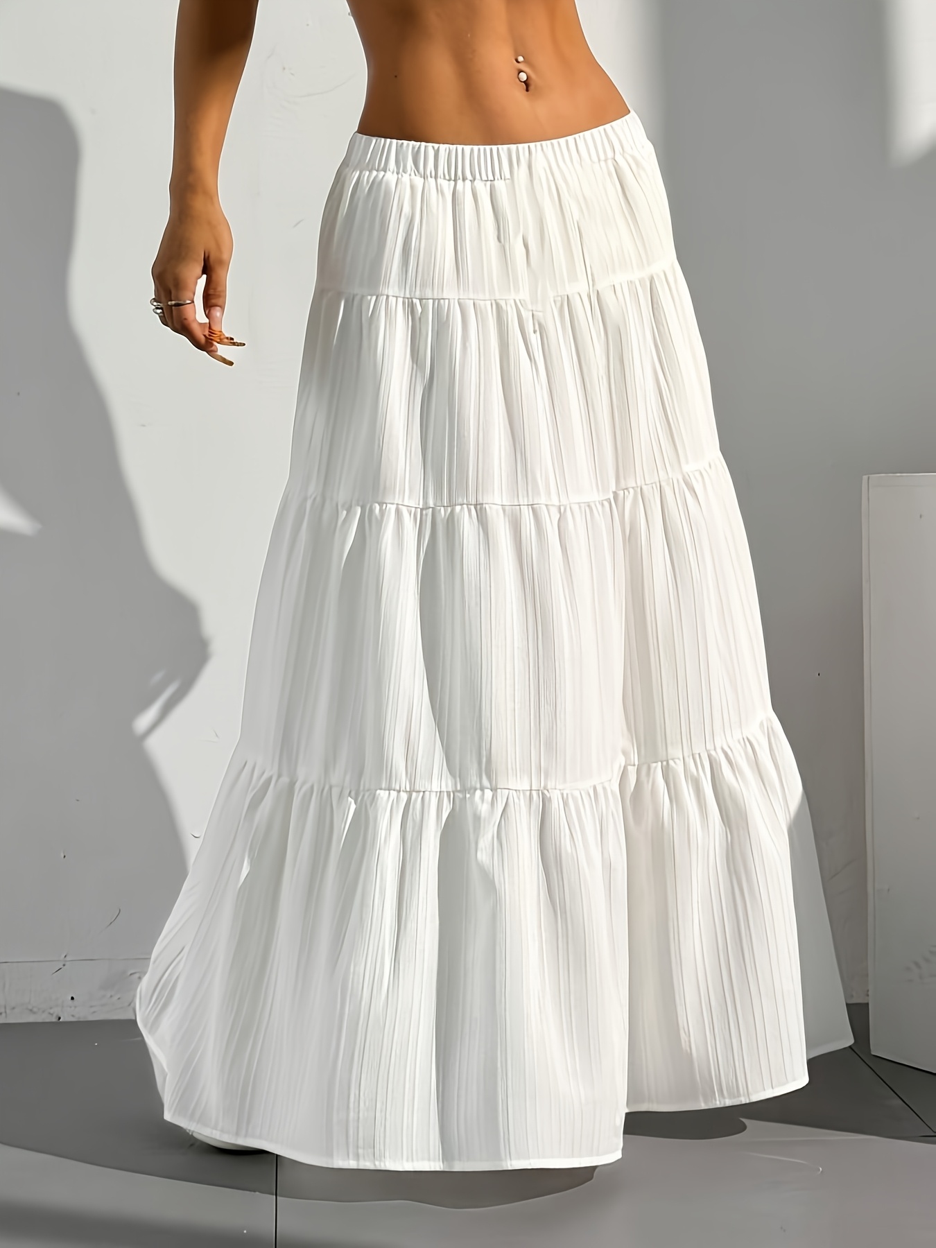 Girl's * White Skirt * Cake Skirt * High-Waisted A-Line Midi Dress